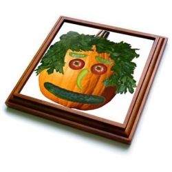 Pumpkin Veggie Face - 8x8 Trivet With 6x6 Ceramic Tile