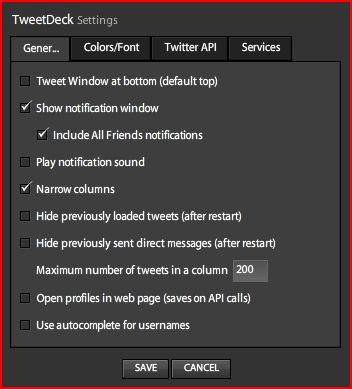 There are quite a few options here to customize TweetDeck. Probably the most important setting to adjust is how frequently each of your columns refresh/update.
