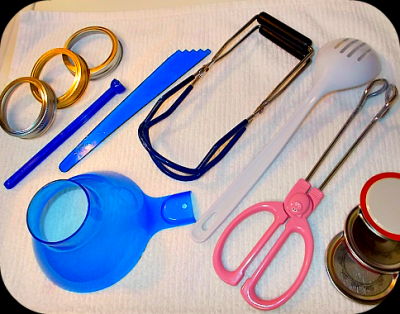 Canning Tools - lids, lid lifter, spacer, jar grabber, funnel, tongs, new canning lids
