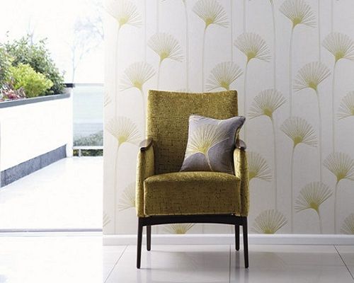 A familiar Deco design, the fan, is updated in this Harlequin wallcovering and coordinating fabric, pattern 'Delta'.  Use the wallcovering on an accent wall and bring the Deco fan into the room by repeating the design in another color, as seen on the