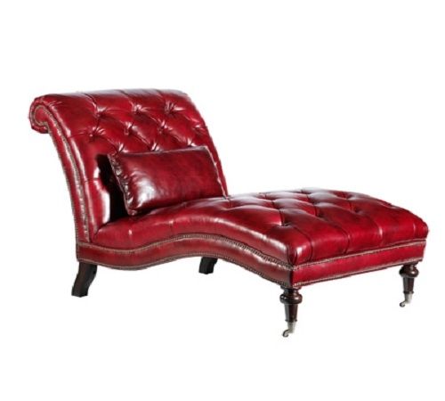 From the Barclay Butera Collection comes this flame-red, button-tufted leather chaise lounge, 'Oxford', which is certain to become your all-time favorite piece of Americana furniture. Talk about relaxing in style!