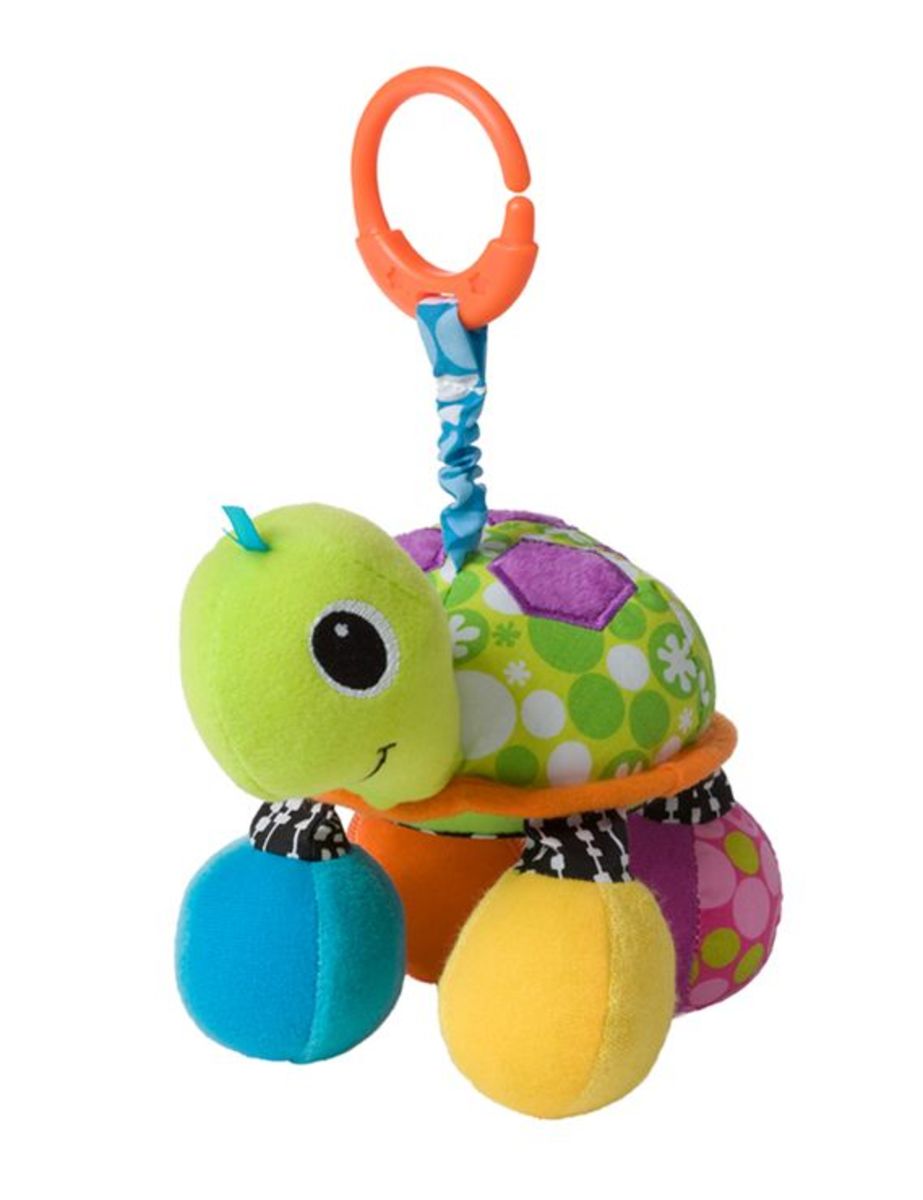 You can see how the hoop opens so you can attach it to something.  Check out all the colors and the four different feet. Love that about this toy.