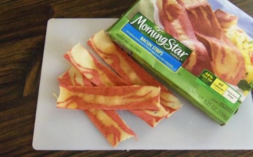Morning Star Vegan Bacon: cook 4 or 5 strips for 2 minutes.