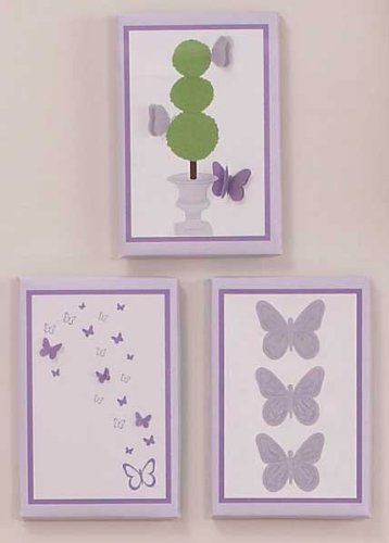 Set of 3 Canvas Wall Art hangings with embroidery embellishments.  Each measures 8 x 12 inches.•Saw tooth wall hook is attached for easy hanging