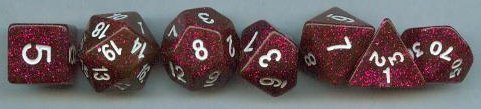 Dice typically used in roleplaying games like Dungeons & Dragons 5e.