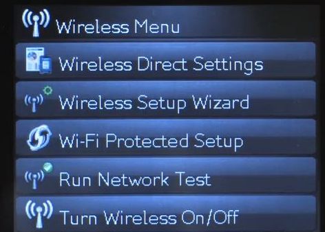 Wireless Direct Settings Menus Option