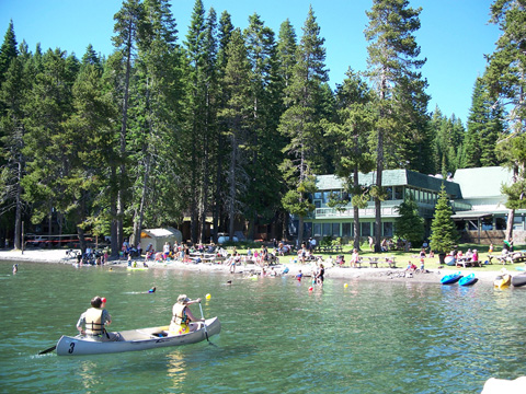 Paddling from the docks to the campground