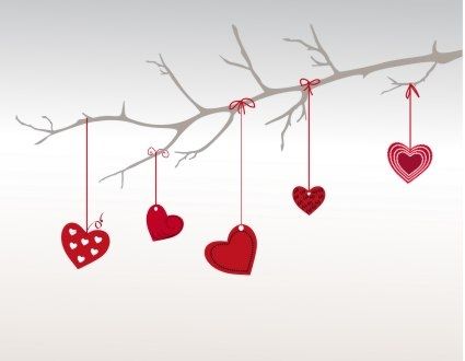 Valentine Ornaments on a Tree