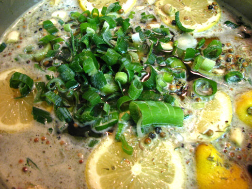 As we were heating the brine, I decided to add some chopped green onion, simply because I had some.