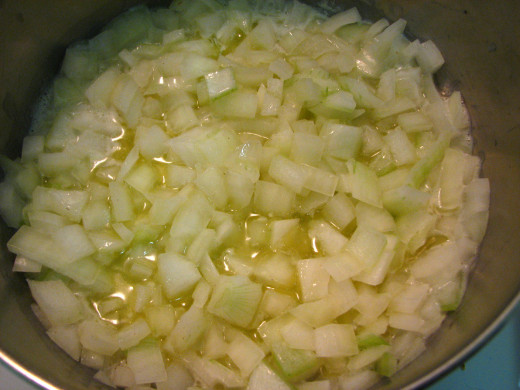 Soften the onions in butter.