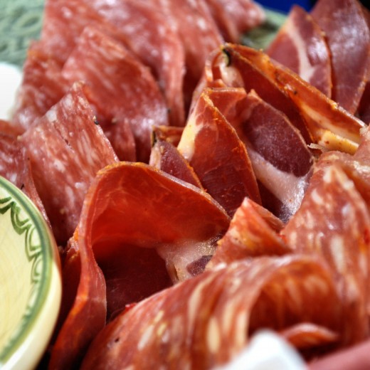 A variety of mild and hot salami.