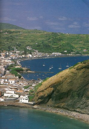 Looking down on Horta township on Faial Island.