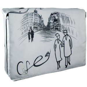 Café in Paris Silver Gray 15.4 inch Laptop Padded Compartment Shoulder Messenger Bag for K-Cliffs Lifestyle