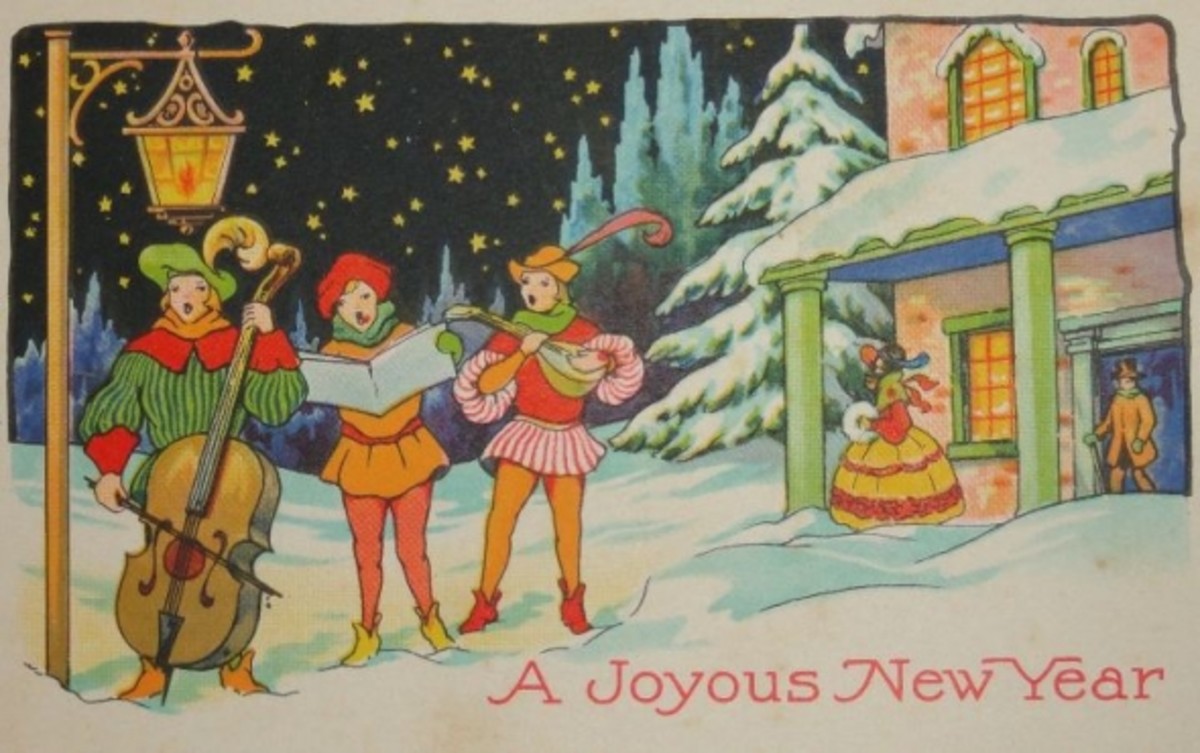 Vintage clip art carolers,  Happy New Year
