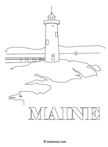 Maine lighthouse coloring page poster