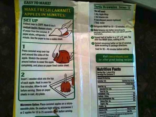 Instructions on back of the package for making the caramel apple