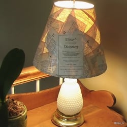 Lamp Shade covered with pages from a very old dictionary.